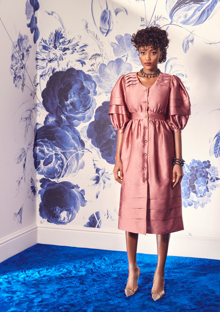 BUTTON-FRONT MIDI DRESS
