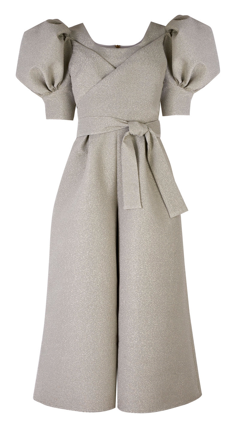 JUMPSUIT WITH SHORT PUFF SLEEVES AND WIDE LEGS