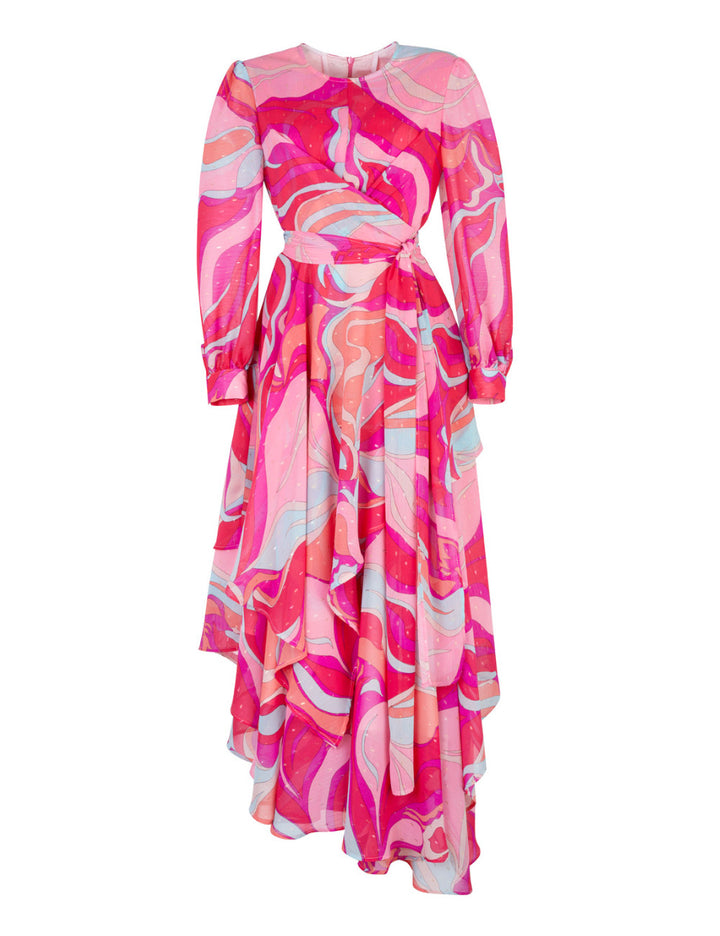 ASYMMETRICAL DRESS WITH A WAIST TIE
