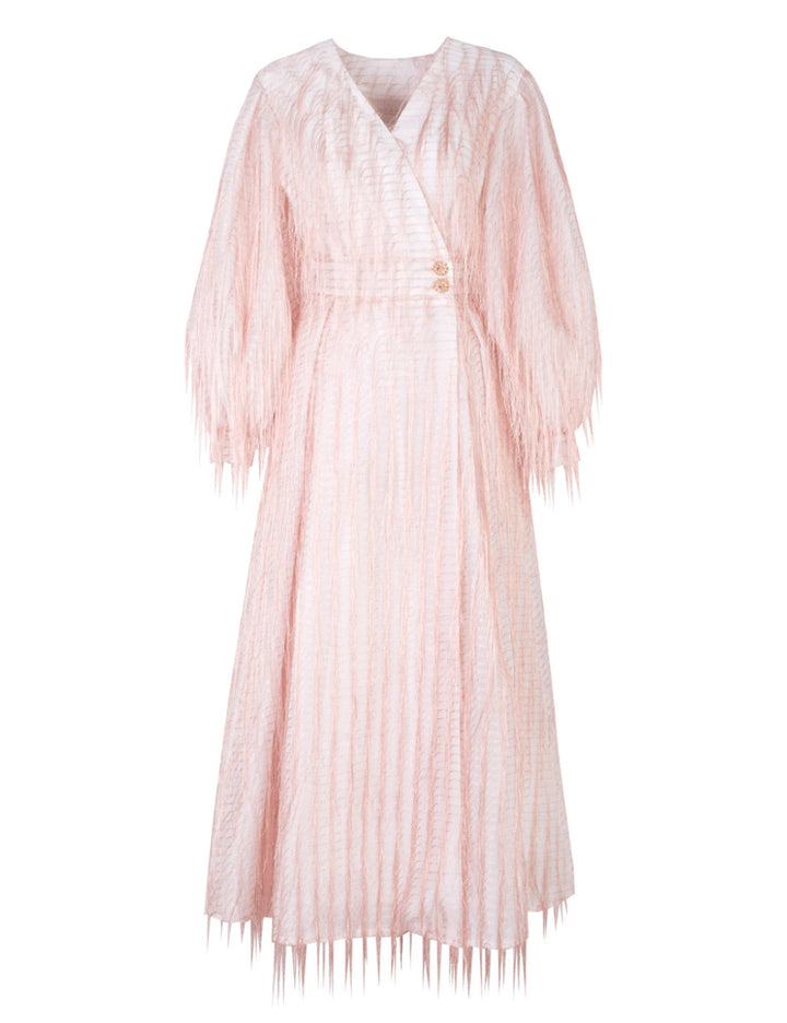 ENVELOPE DRESS WITH FEATHER-TEXTURED FABRIC