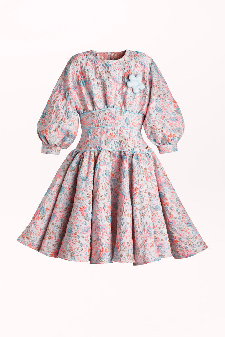 FLARED DRESS WITH A 3D FLOWER DETAIL