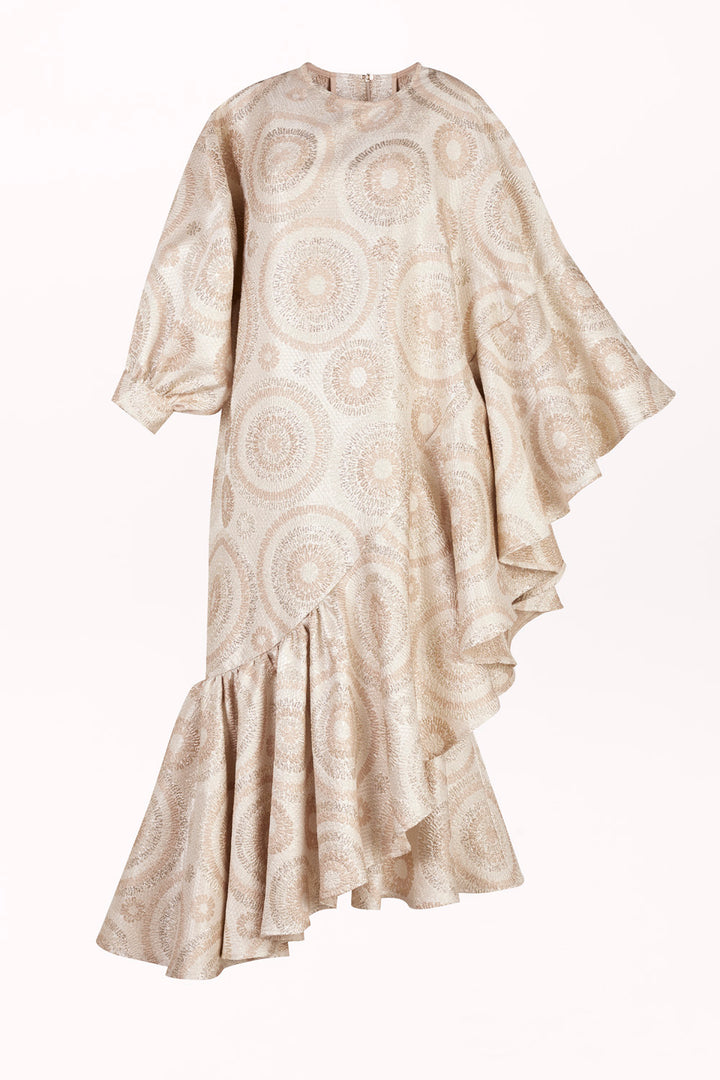 ASYMMETRICAL JACQUARD DRESS WITH A RUFFLE