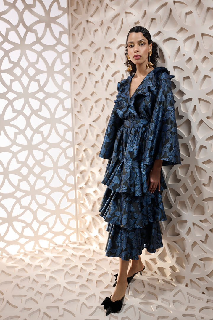 DRESS WITH BELL SLEEVES AND RUFFLES