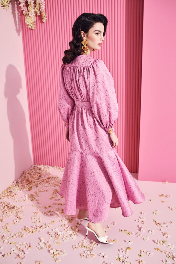 DOUBLE-BREASTED DRESS WITH A RUFFLE