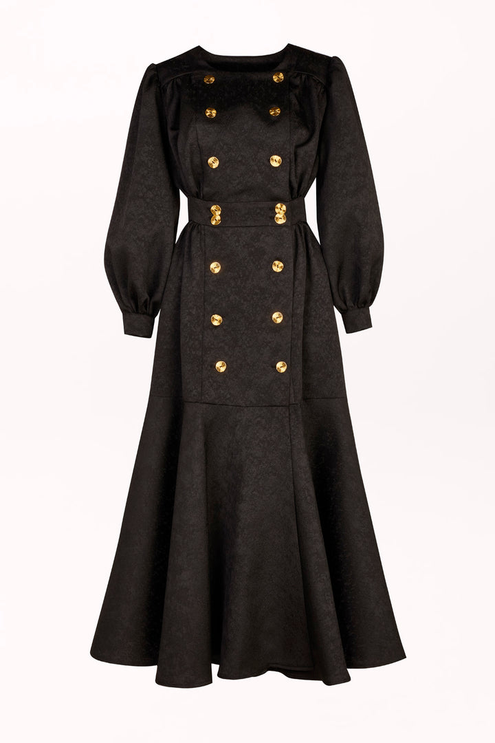 DOUBLE-BREASTED DRESS WITH A RUFFLE
