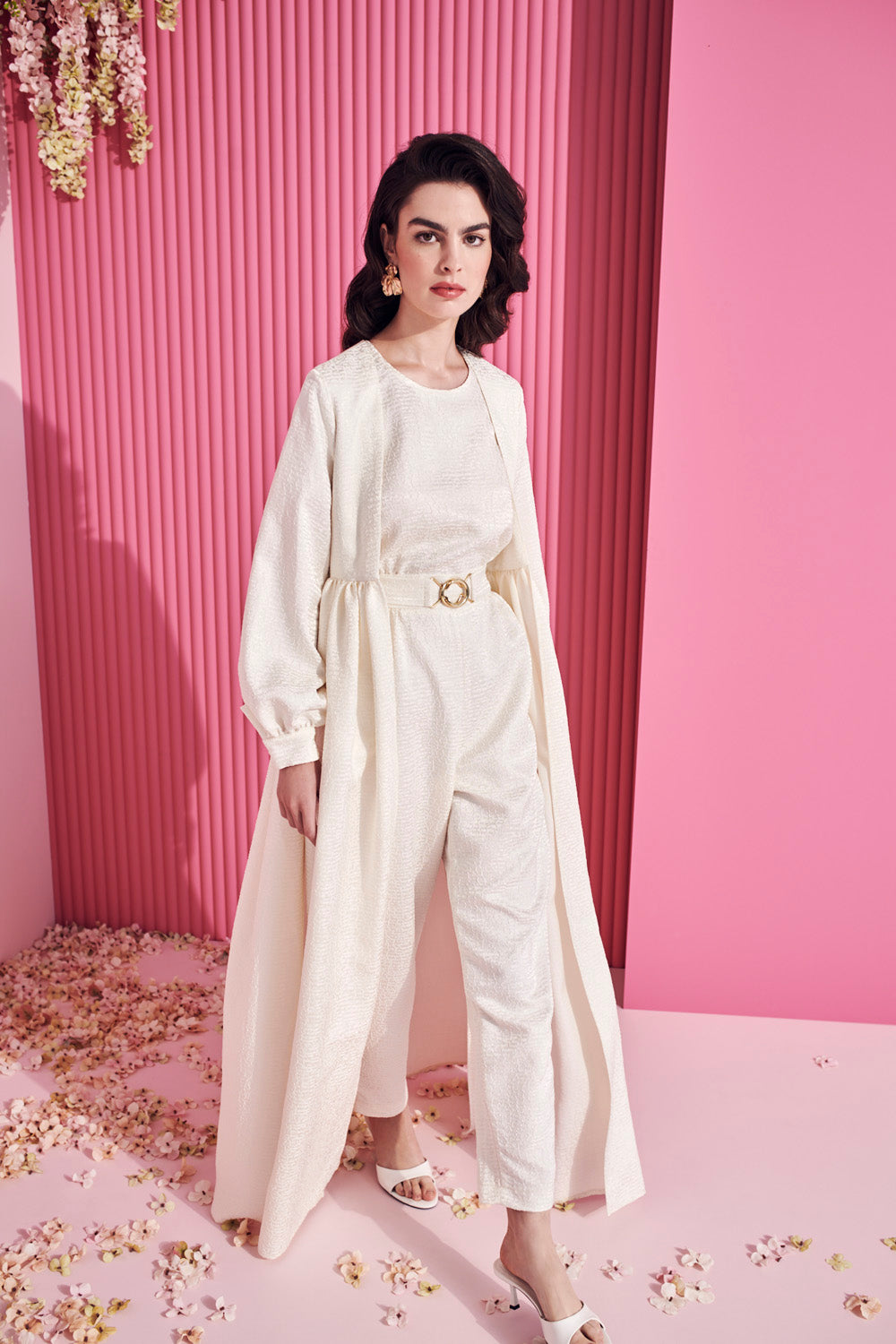 JUMPSUIT WITH A DECORATIVE BELT AND LONG CAPE