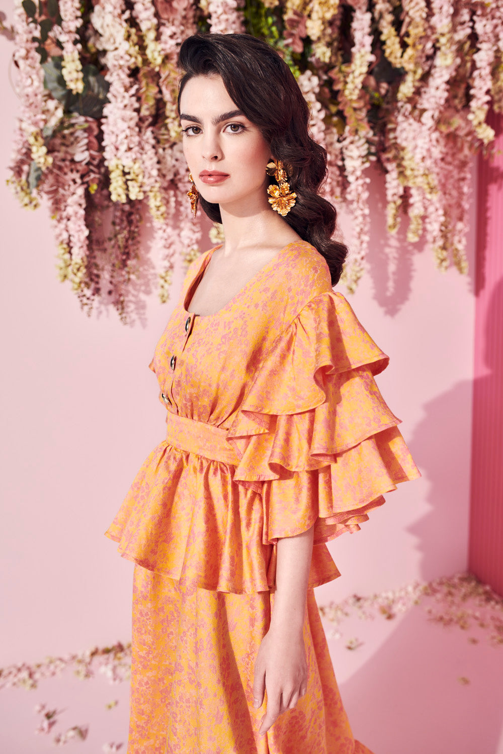 DRESS WITH RUFFLES AND DECORATIVE BUTTONS