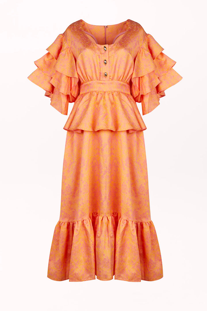 DRESS WITH RUFFLES AND DECORATIVE BUTTONS