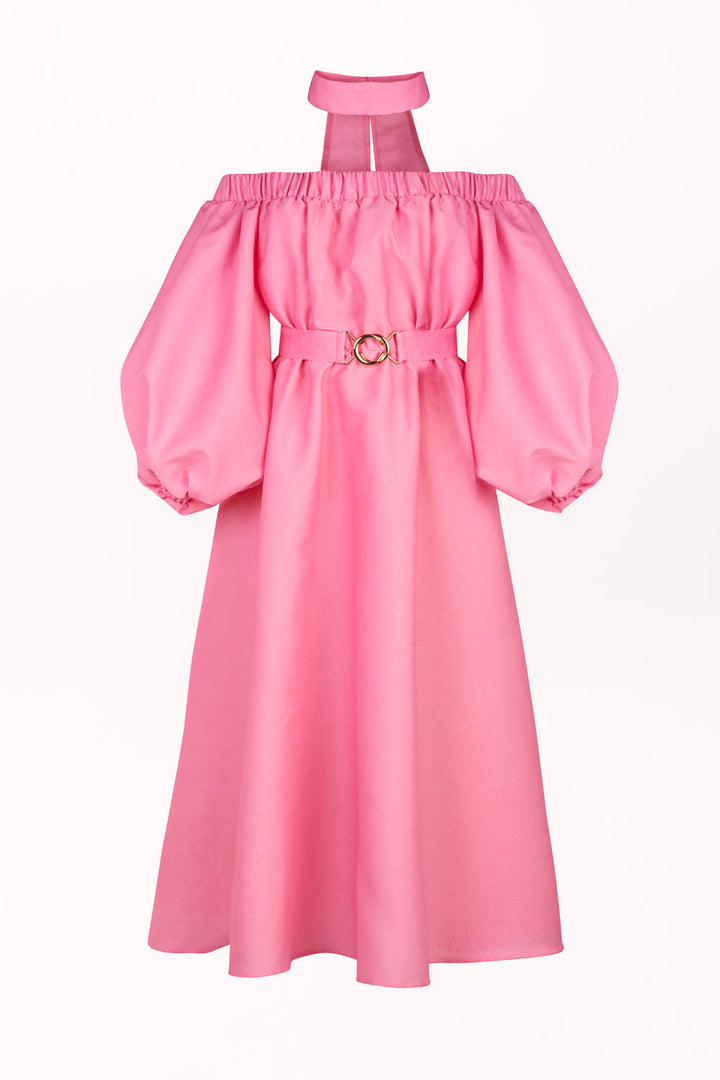 DRESS WITH OFF-SHOULDER NECKLINE AND CHOKER