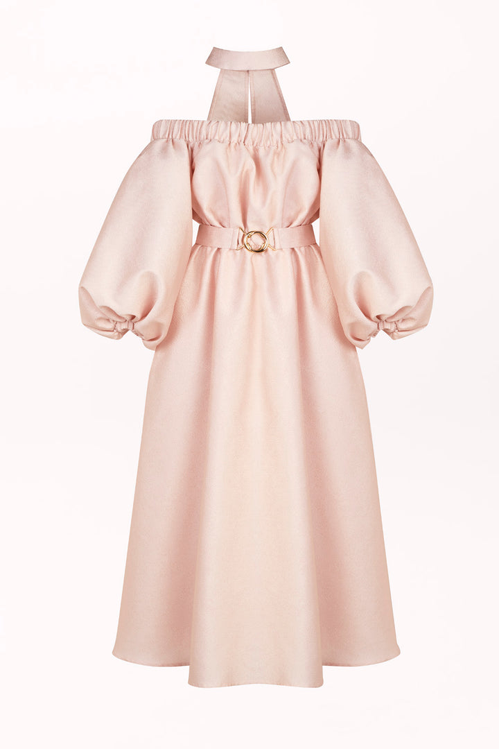 DRESS WITH OFF-SHOULDER NECKLINE AND CHOKER