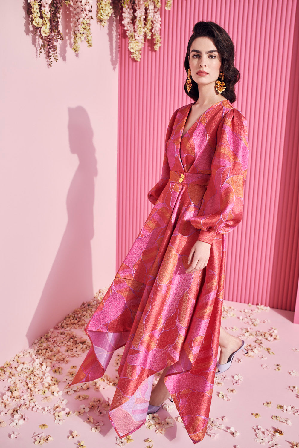 PATTERNED ASYMMETRICAL DRESS WITH LONG SLEEVES