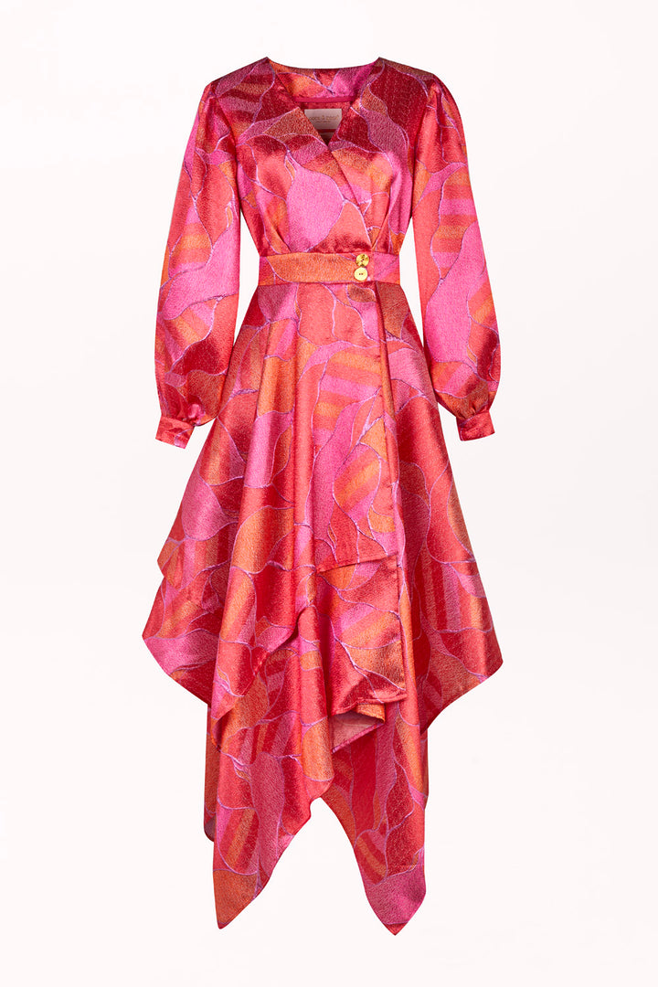 PATTERNED ASYMMETRICAL DRESS WITH LONG SLEEVES