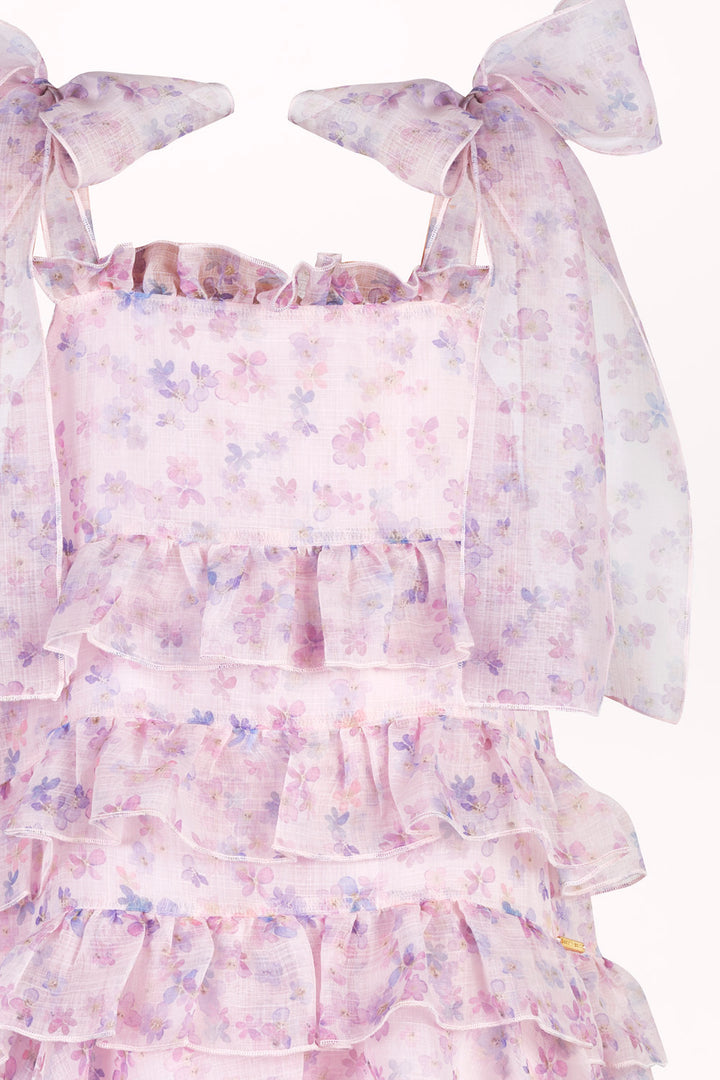 FLORAL DRESS WITH BOW-TIE SHOULDER STRAPS