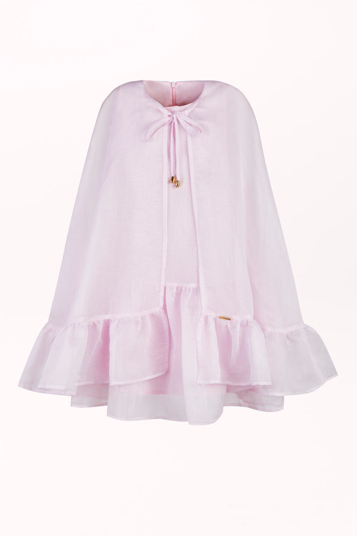 DRESS WITH A FRONT-TIE CAPE OVERLAY