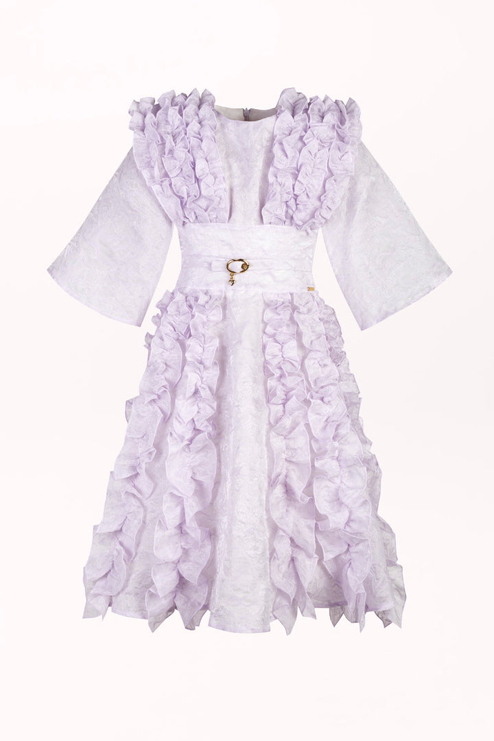 DRESS WITH DELICATE RUFFLES AND A DECORATIVE BELT