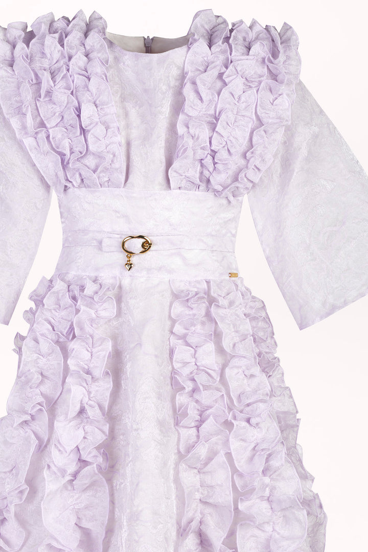 DRESS WITH DELICATE RUFFLES AND A DECORATIVE BELT