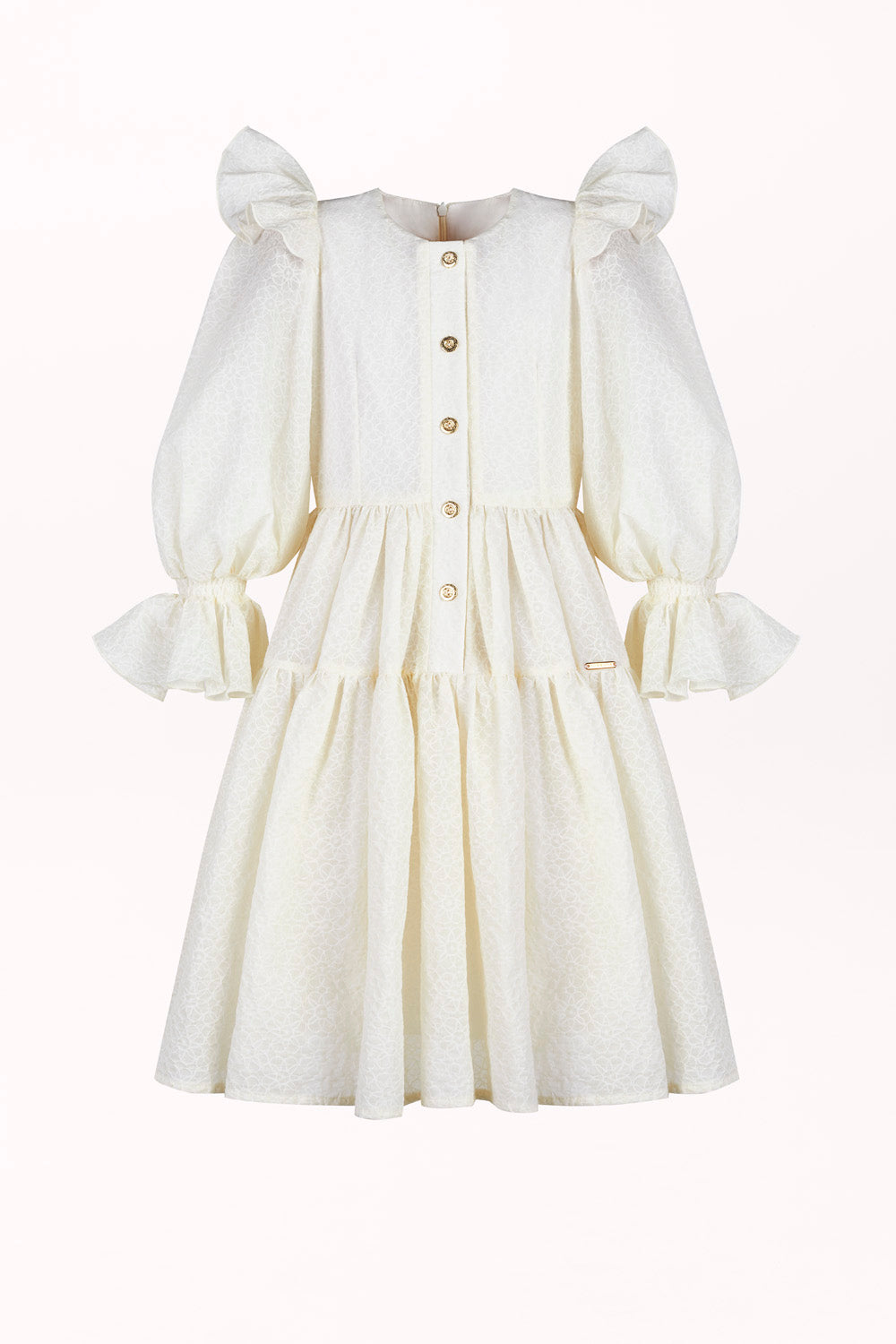 BUTTON-FRONT DRESS WITH PUFF SLEEVES