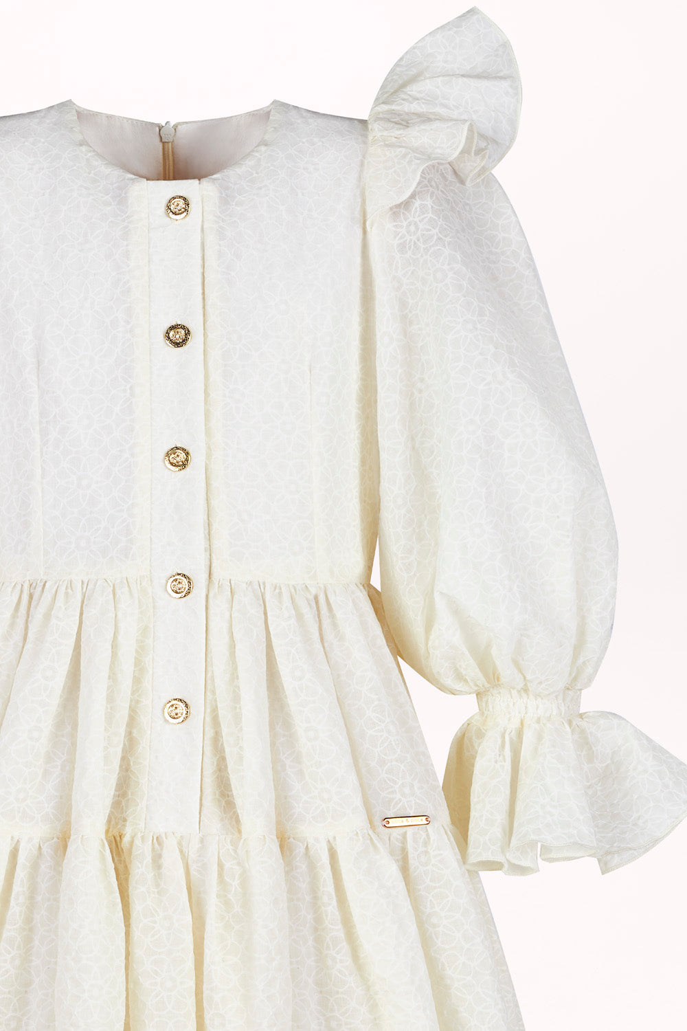 BUTTON-FRONT DRESS WITH PUFF SLEEVES