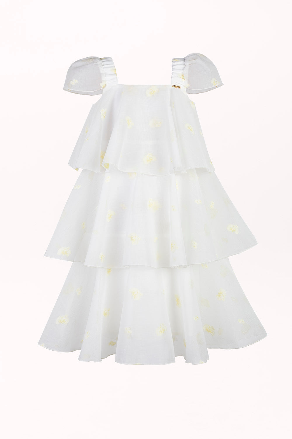 DRESS WITH EMBROIDERED FLOWERS AND RUFFLES