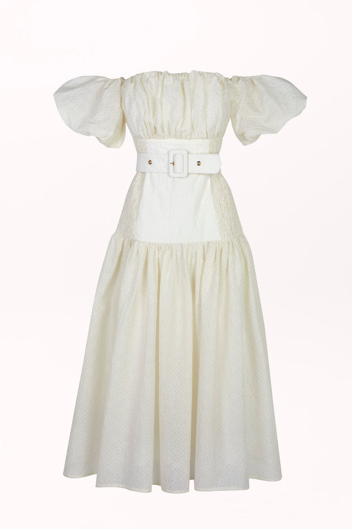 OFF-THE-SHOULDER DRESS WITH A WAIST BELT