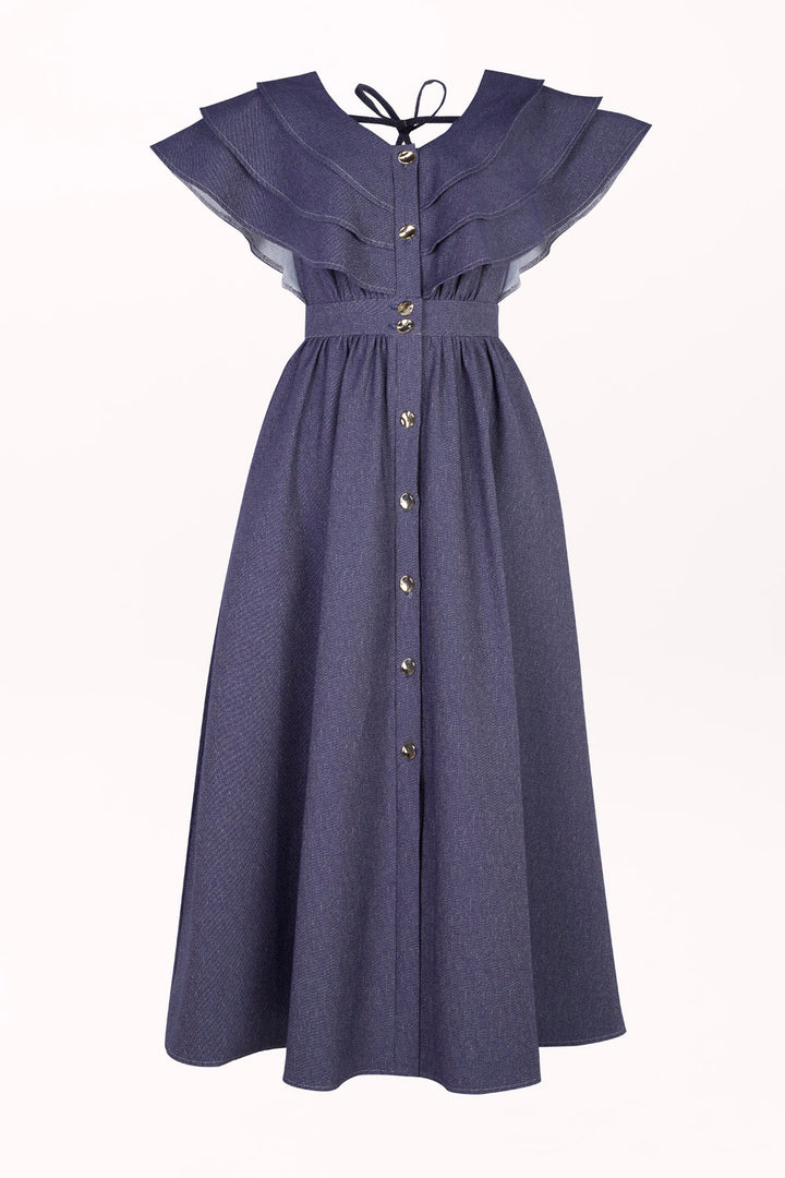 DENIM DRESS WITH AN OPEN BACK