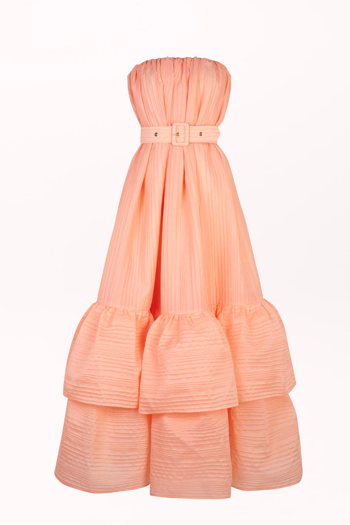MAXI OFF-THE-SHOULDER DRESS WITH A BELT