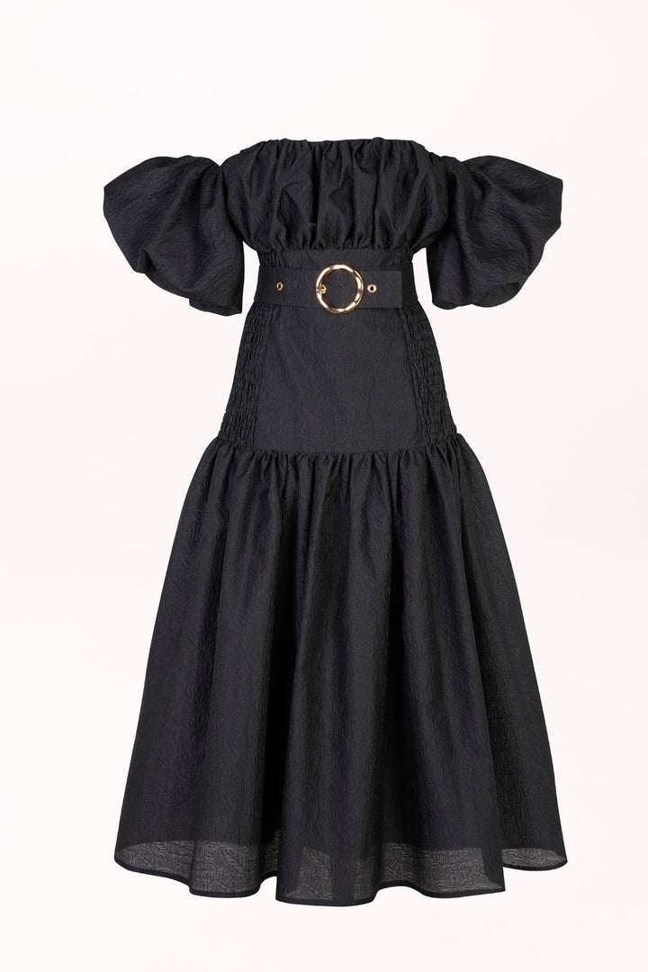 OFF-THE-SHOULDER DRESS WITH A BELT