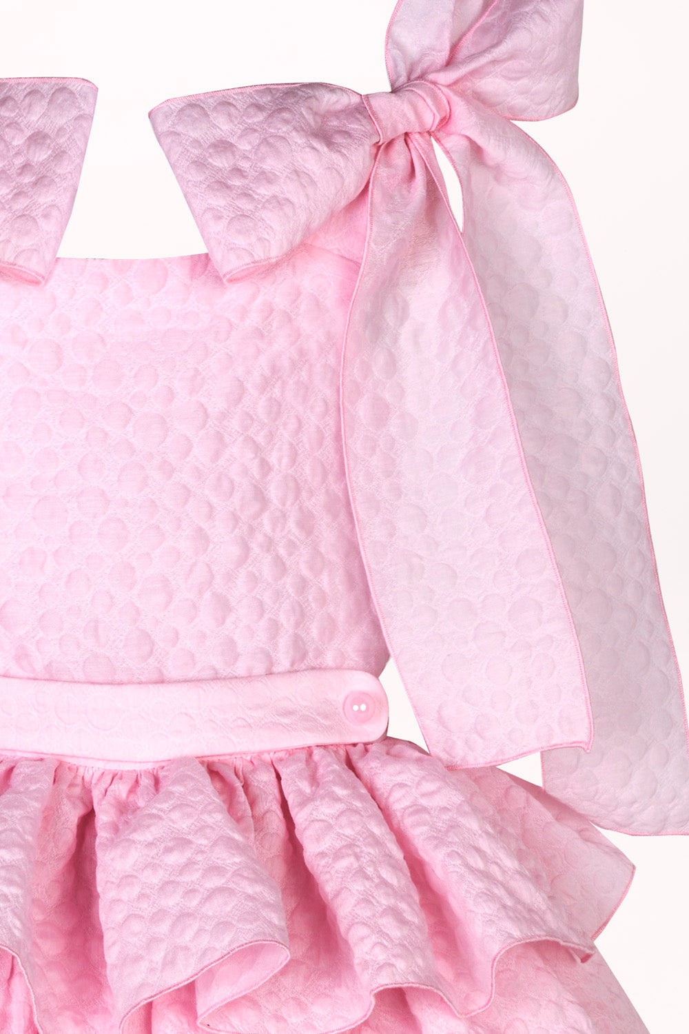 DRESS WITH FRILLS AND BOWS ON THE SHOULDER