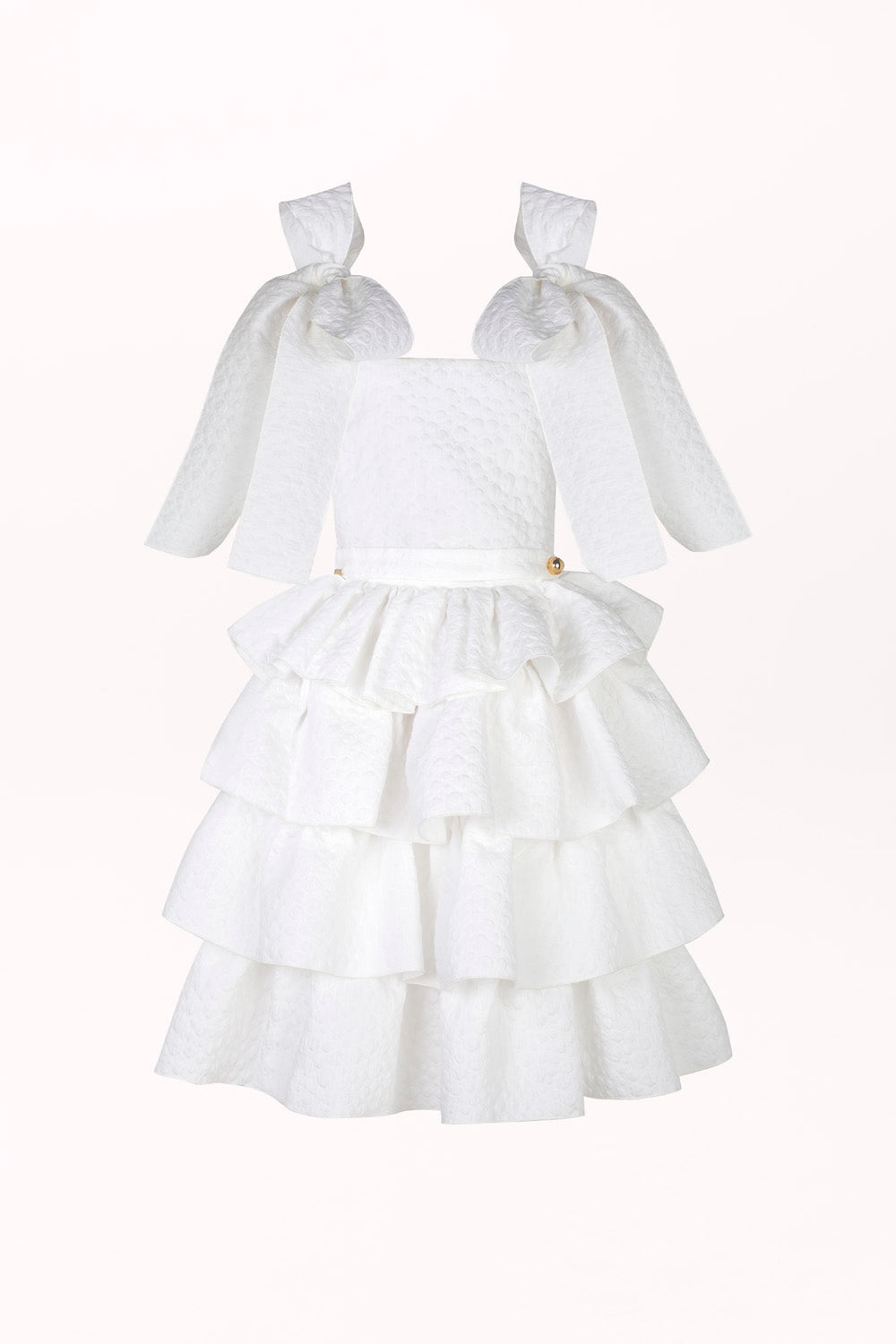 DRESS WITH FRILLS AND BOWS ON THE SHOULDER