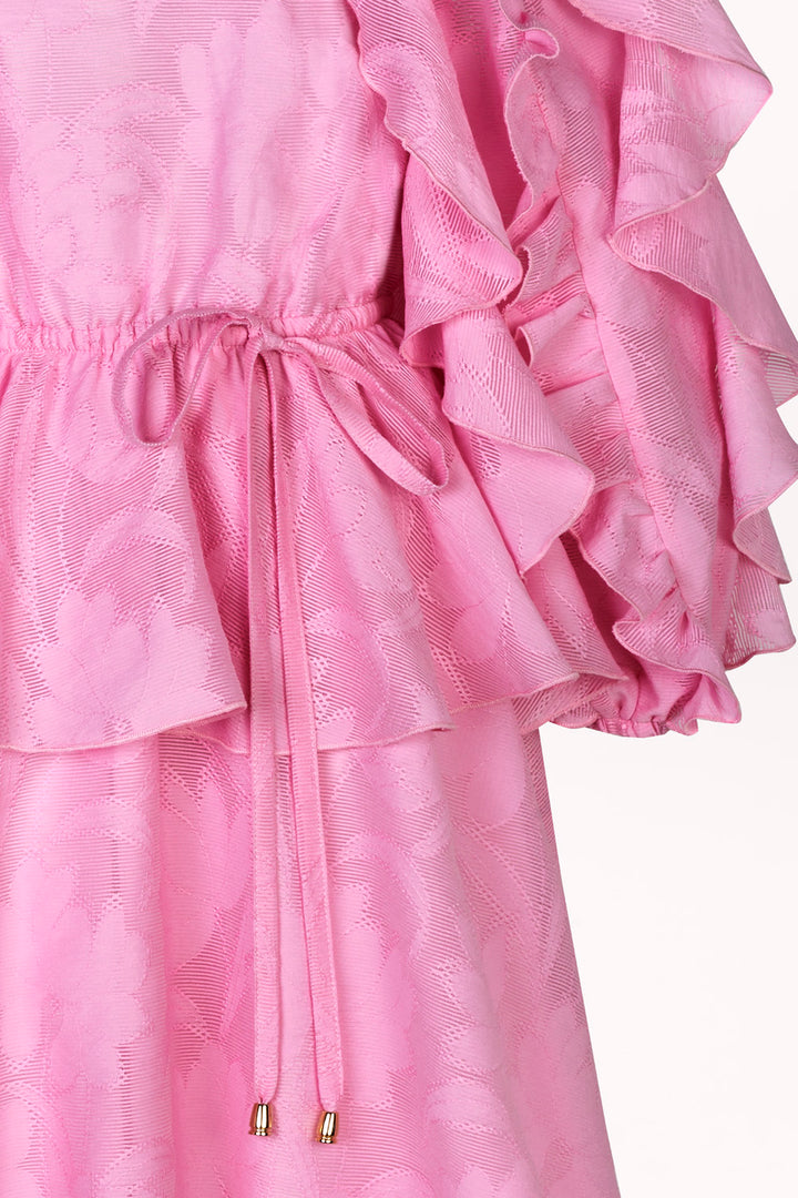 DRESS WITH FRILLS AND A RIBBED WAIST