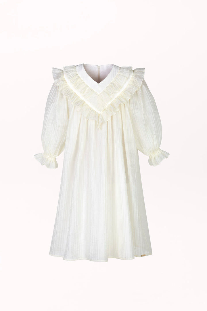 LOOSE-CUT DRESS WITH FRILLS AND LONG SLEEVES