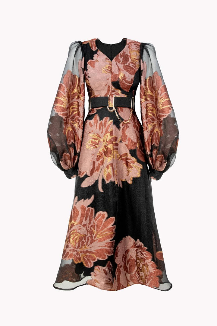 PATTERNED MIDI DRESS WITH SEPARATE BELT