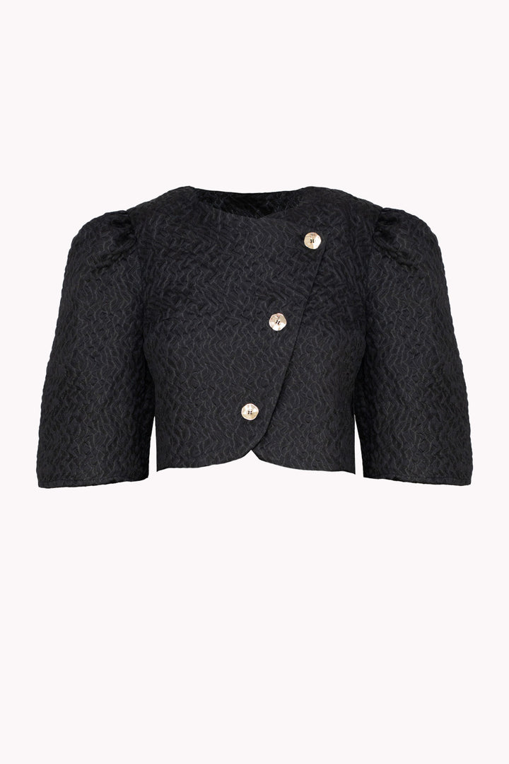 CASSANDRA JACQUARD BLOUSE WITH ASYMMETRIC CLOSE