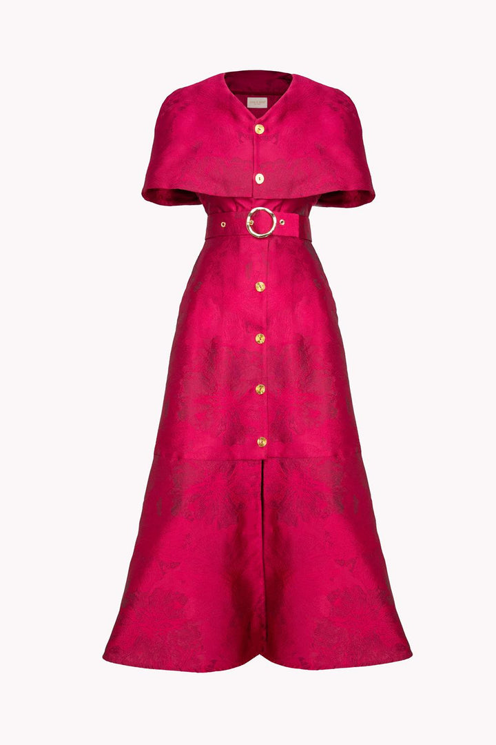 OCTAVIA JACQUARD CAPE DRESS
