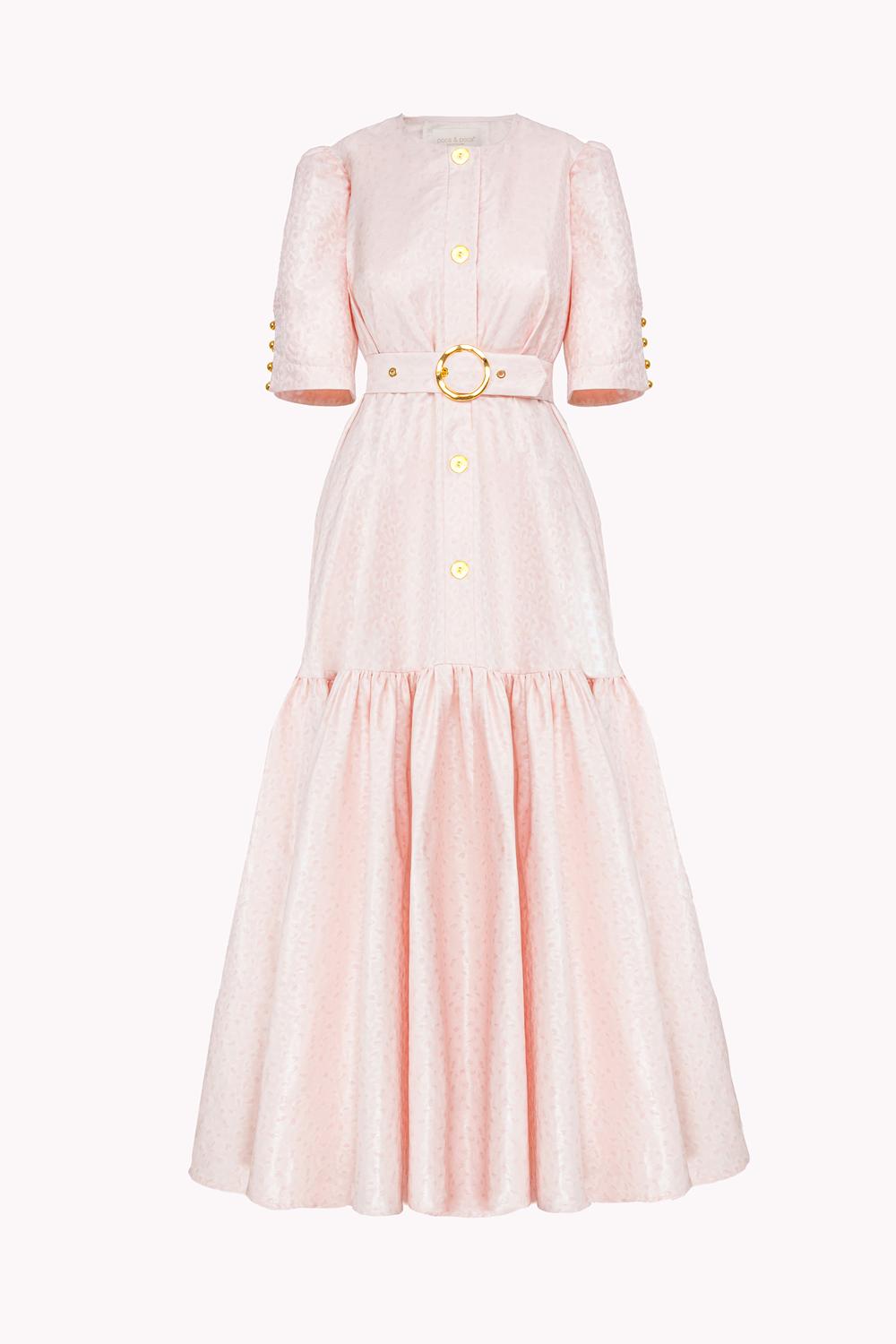 SENA JACQUARD DRESS WITH GOLD BUTTONS AND BELT