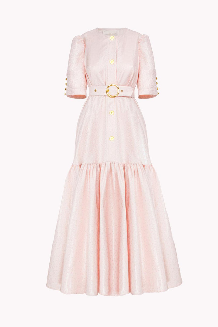 SENA JACQUARD DRESS WITH GOLD BUTTONS AND BELT