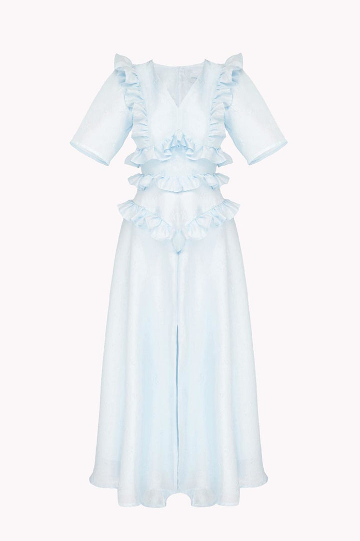 ALEXA MIDI DRESS WITH SLIT AND RUFFLES