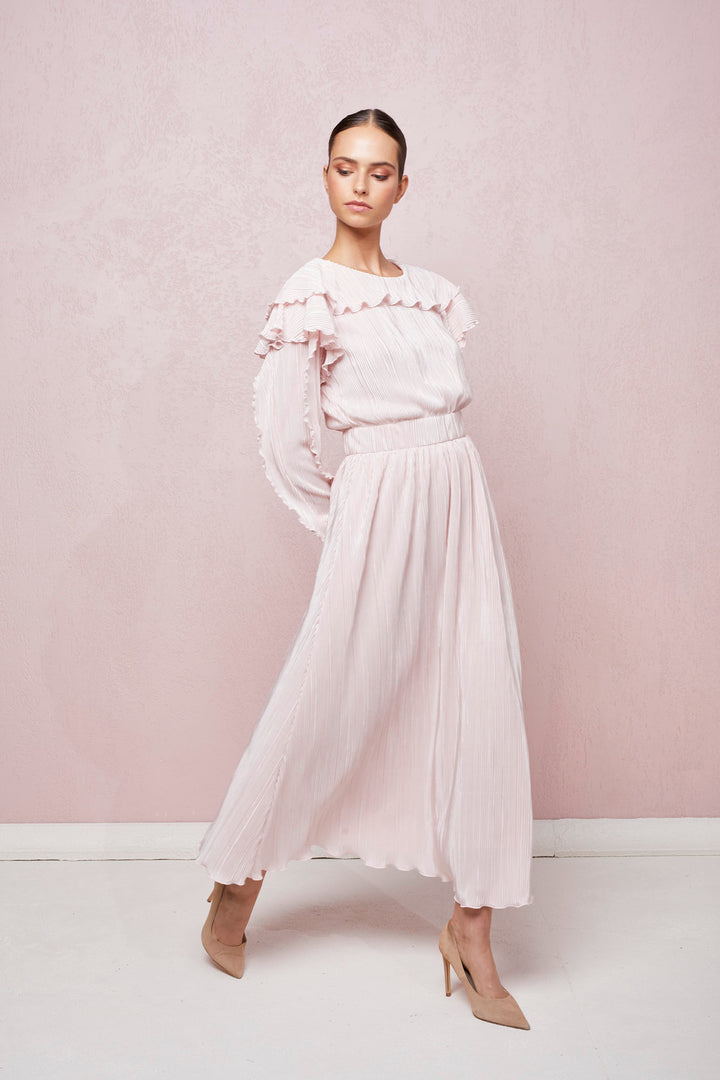 PLEATED MIDI DRESS WITH LONG SLEEVES