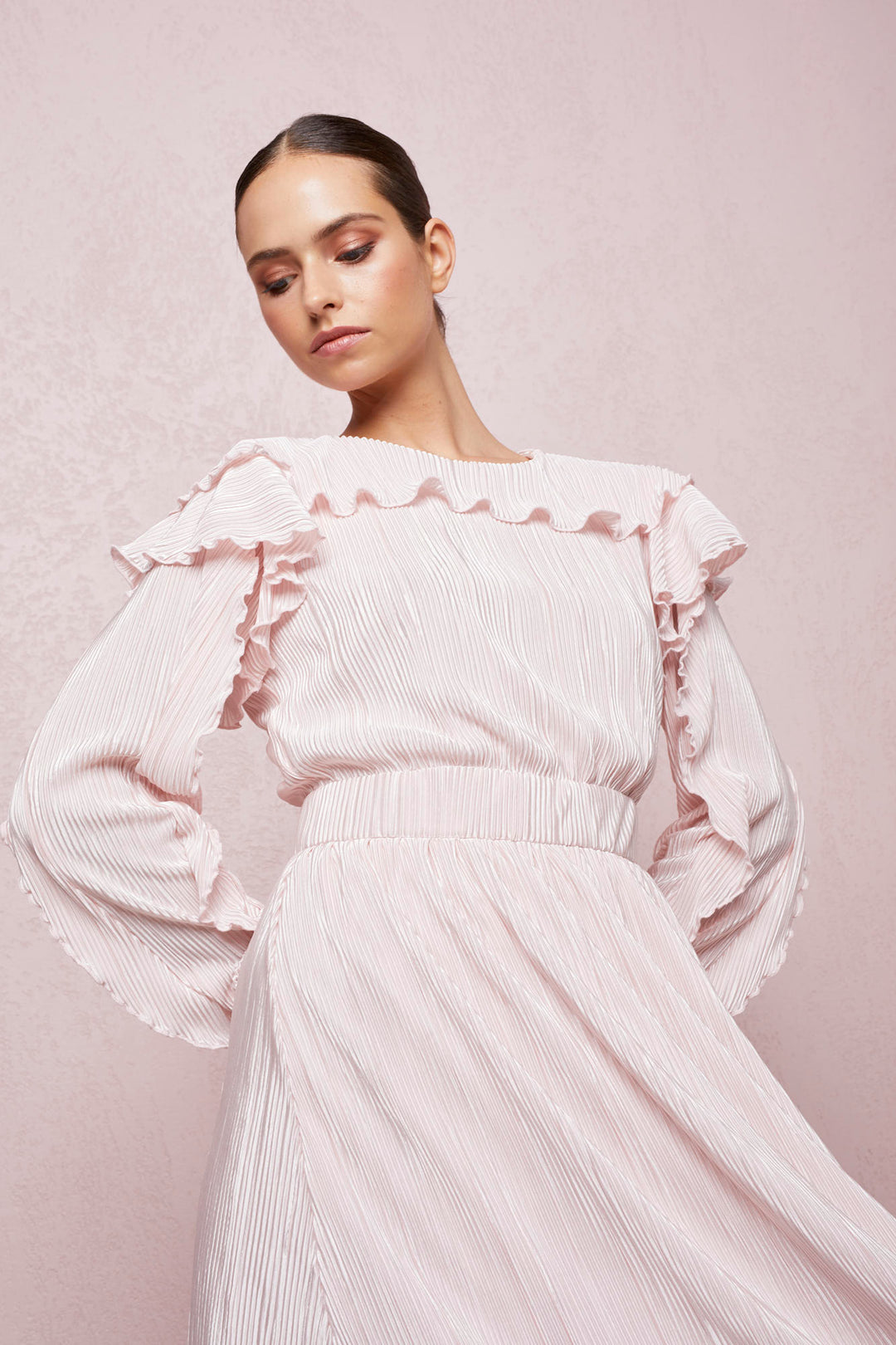 PLEATED MIDI DRESS WITH LONG SLEEVES