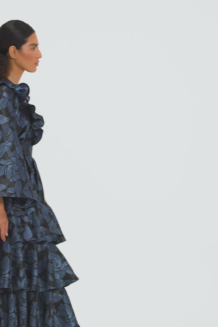 DRESS WITH BELL SLEEVES AND RUFFLES