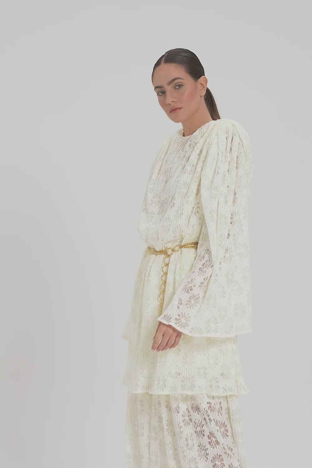 LACE BLOUSE WITH WIDE SLEEVES AND SHOULDER PADS