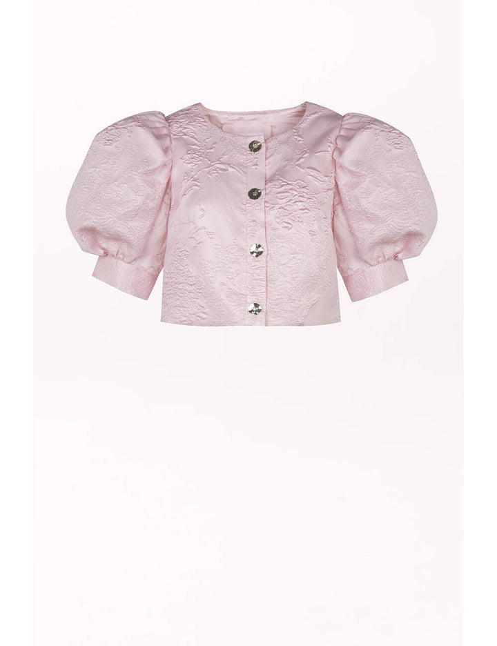 BUTTON-FRONT BLOUSE WITH SHORT SLEEVES
